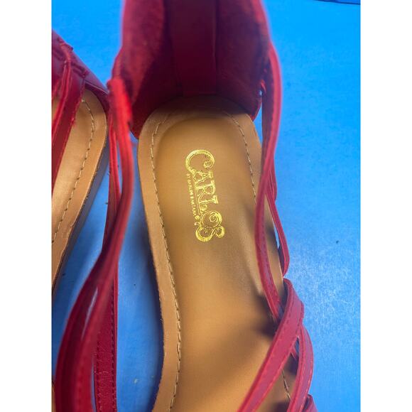 Carlos Santana  Women Shoes Flat Strappy Sandal Red Size 8 Back ZIp - Picture 10 of 11